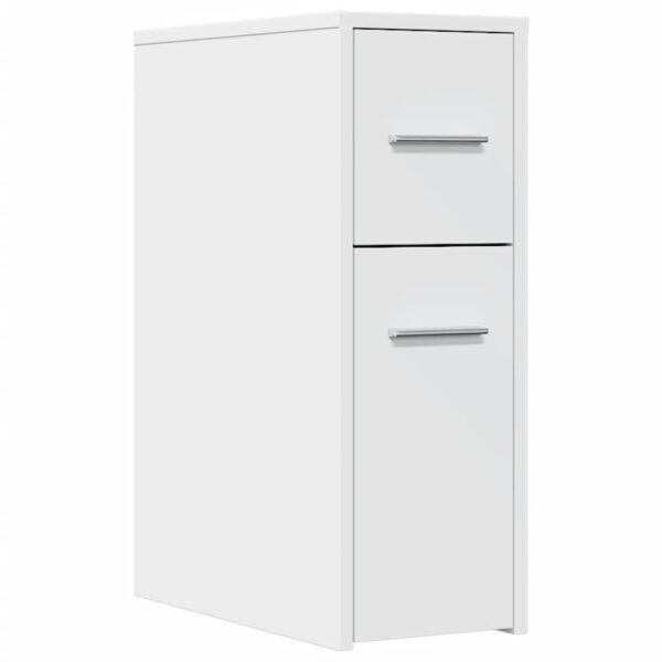 Narrow Bathroom Cupboard with Wheels White Engineered Wood