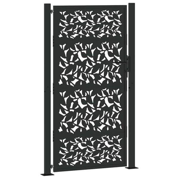 Garden Gate Black 105x180 cm Steel Leaf Design