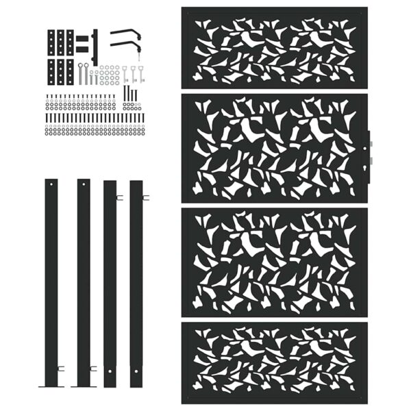 Garden Gate Black 105x180 cm Steel Leaf Design