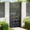 Garden Gate Black 105x205 cm Steel Leaf Design