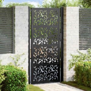 Garden Gate Black 105x205 cm Steel Leaf Design