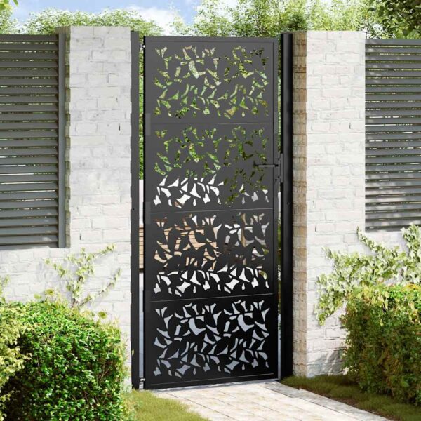 Garden Gate Black 105x205 cm Steel Leaf Design