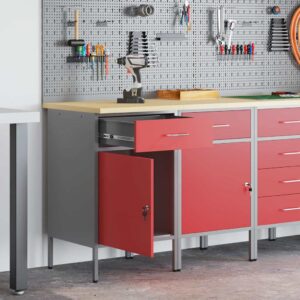 Work Cabinet with Drawer 2 pcs Red and Grey 100 x 55 x 85 cm