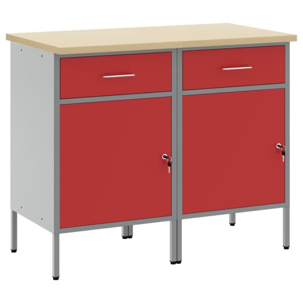 Work Cabinet with Drawer 2 pcs Red and Grey 100 x 55 x 85 cm