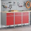 Work Cabinet with Drawer 3 pcs Red and Grey 150 x 55 x 85 cm