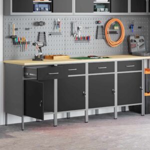 Work Cabinet with Drawer 4 pcs Black and Grey 200 x 55 x 85 cm