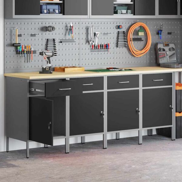 Work Cabinet with Drawer 4 pcs Black and Grey 200 x 55 x 85 cm