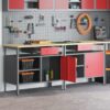 Work Bench Set with Drawer 2 pcs Red 200 x 55 x 85 cm Steel
