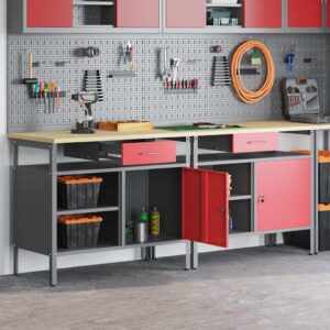Work Bench Set with Drawer 2 pcs Red 200 x 55 x 85 cm Steel