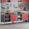 Work Bench Set with Drawer 2 pcs Red 200 x 55 x 85 cm Steel