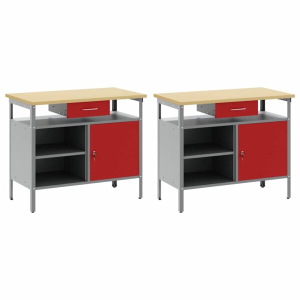 Work Bench Set with Drawer 2 pcs Red 200 x 55 x 85 cm Steel