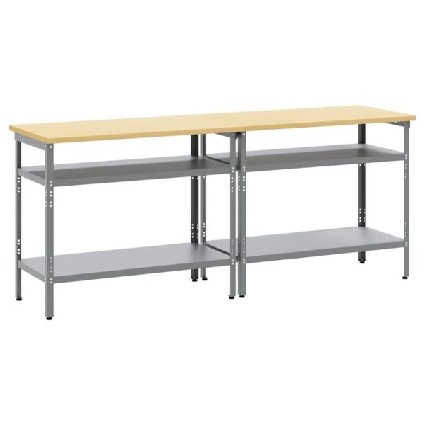 Work Bench Set with Shelf 2 pcs Grey 200 x 55 x 85 cm Steel
