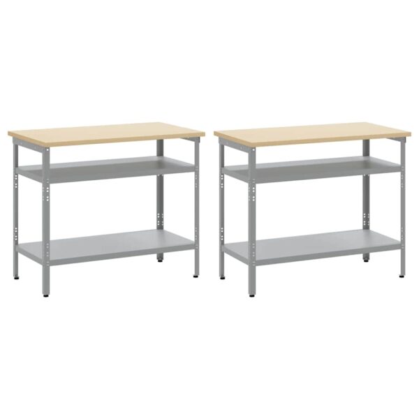 Work Bench Set with Shelf 2 pcs Grey 200 x 55 x 85 cm Steel