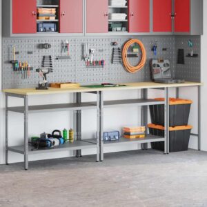 Work Bench Set with Shelf 3 pcs Grey 255 x 55 x 85 cm Steel