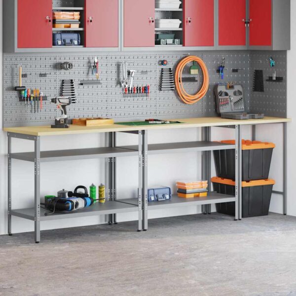 Work Bench Set with Shelf 3 pcs Grey 255 x 55 x 85 cm Steel