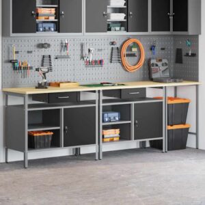 Work Bench Set with Drawer 3 pcs Red 255 x 55 x 85 cm Steel