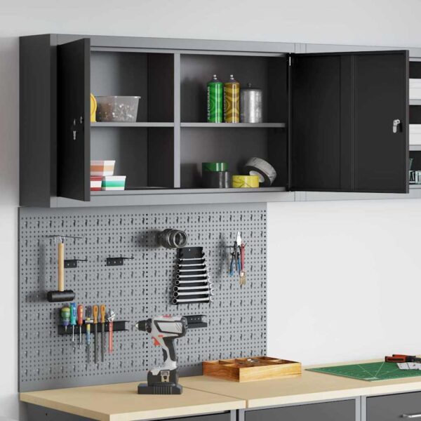 Tool Cabinet and Pegboard Set 3 pcs Black 100 x 20 x 115 cm