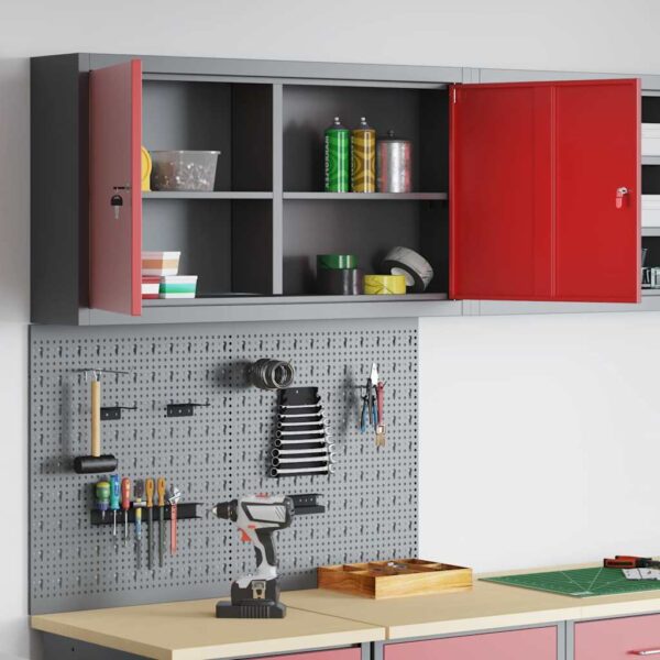 Tool Cabinet and Pegboard Set 3 pcs Red 100 x 20 x 115 cm Steel