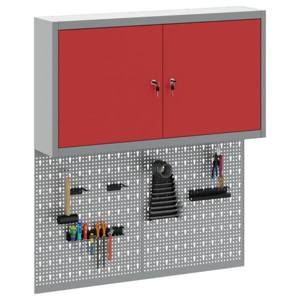 Tool Cabinet and Pegboard Set 3 pcs Red 100 x 20 x 115 cm Steel