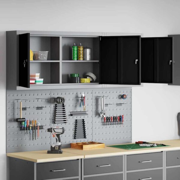 Tool Cabinet and Pegboard Set 5 pcs Black 150 x 20 x 115 cm