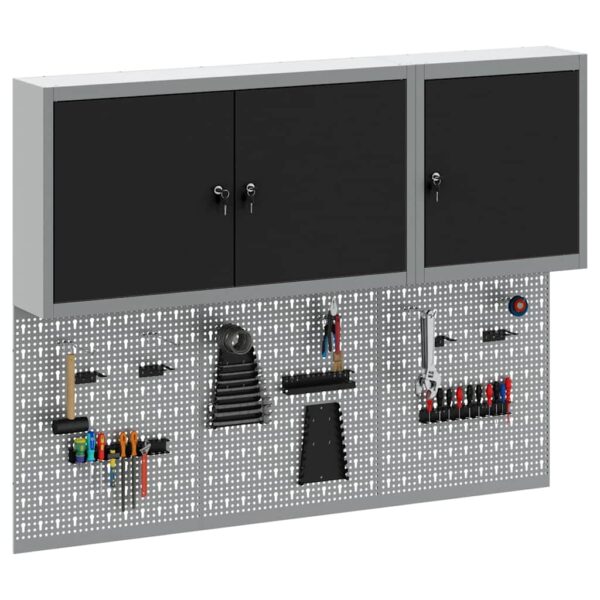 Tool Cabinet and Pegboard Set 5 pcs Black 150 x 20 x 115 cm