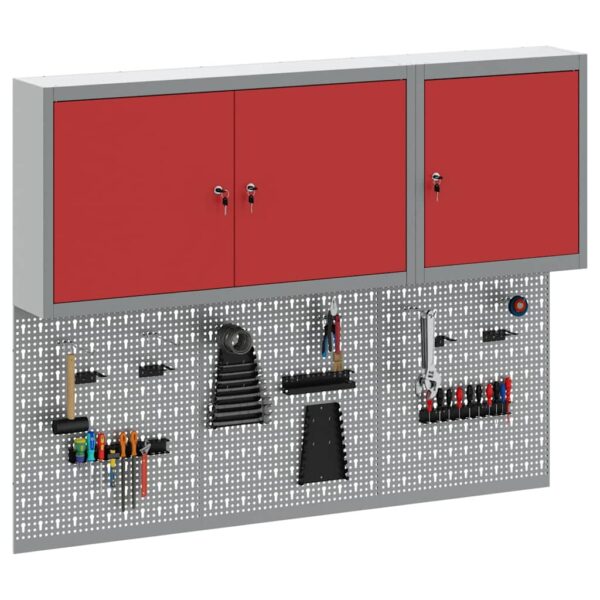 Tool Cabinet and Pegboard Set 5 pcs Red 150 x 20 x 115 cm Steel