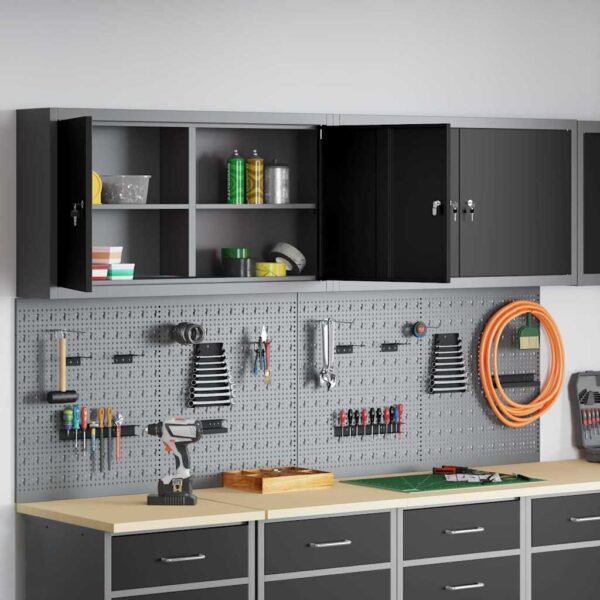 Tool Cabinet and Pegboard Set 6 pcs Black 200 x 20 x 115 cm