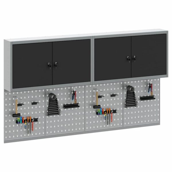 Tool Cabinet and Pegboard Set 6 pcs Black 200 x 20 x 115 cm