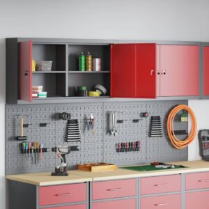 Tool Cabinet and Pegboard Set 6 pcs Red 200 x 20 x 115 cm Steel