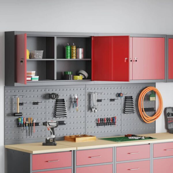 Tool Cabinet and Pegboard Set 6 pcs Red 200 x 20 x 115 cm Steel