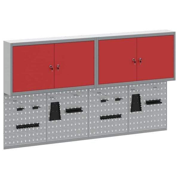 Tool Cabinet and Pegboard Set 6 pcs Red 200 x 20 x 115 cm Steel