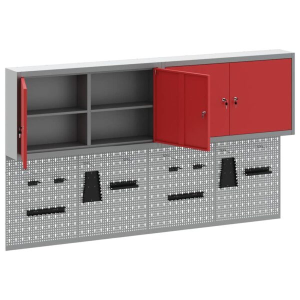 Tool Cabinet and Pegboard Set 6 pcs Red 200 x 20 x 115 cm Steel