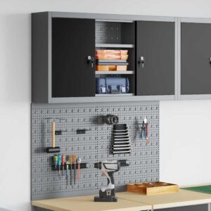 Tool Cabinet and Pegboard Set 3 pcs Black 100 x 20 x 115 cm