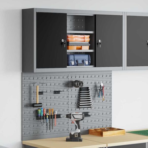 Tool Cabinet and Pegboard Set 3 pcs Black 100 x 20 x 115 cm