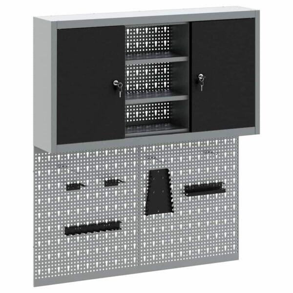 Tool Cabinet and Pegboard Set 3 pcs Black 100 x 20 x 115 cm