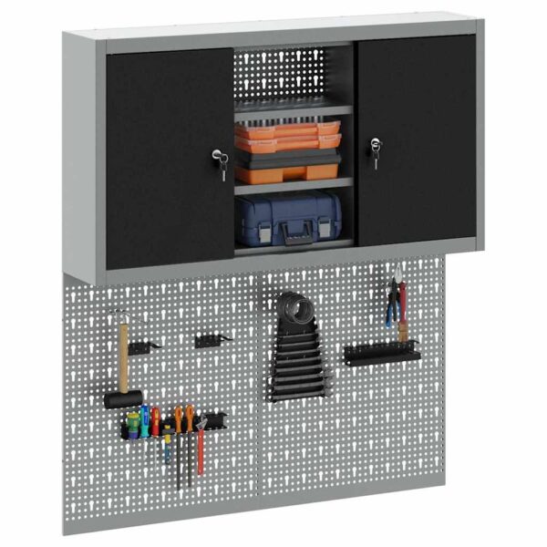 Tool Cabinet and Pegboard Set 3 pcs Black 100 x 20 x 115 cm
