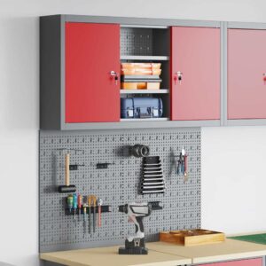 Tool Cabinet and Pegboard Set 3 pcs Red 100 x 20 x 115 cm Steel