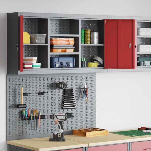 Tool Cabinet and Pegboard Set 3 pcs Red 100 x 20 x 115 cm Steel