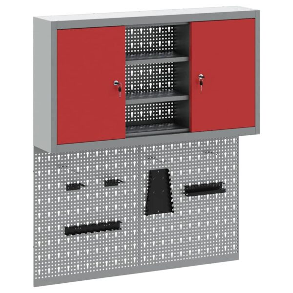 Tool Cabinet and Pegboard Set 3 pcs Red 100 x 20 x 115 cm Steel