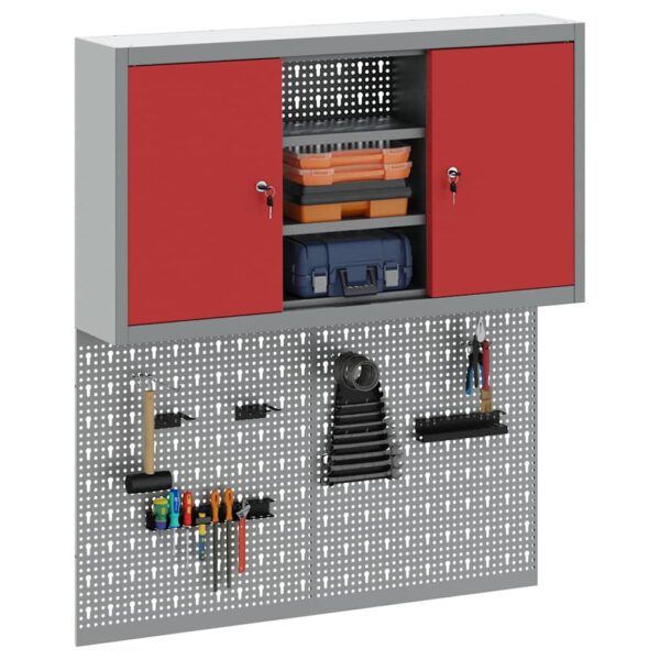 Tool Cabinet and Pegboard Set 3 pcs Red 100 x 20 x 115 cm Steel
