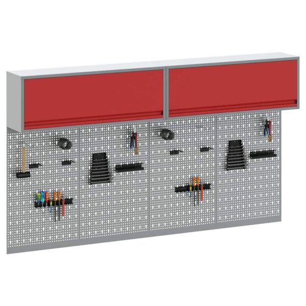 Tool Cabinet and Pegboard Set 6 pcs Red 200 x 25 x 115 cm Steel