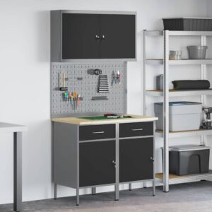 Work Cabinet with Drawer 5 pcs Black 100 x 55 x 200 cm