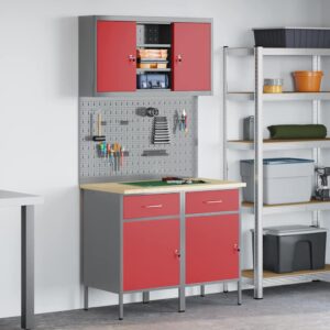 Work Bench with Drawer 6 pcs Red 100 x 55 x 200 cm Steel