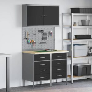 Work Bench with Drawer 5 pcs Black 100 x 55 x 200 cm Steel