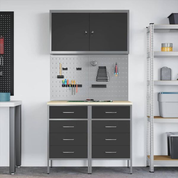 Work Bench with Drawer 5 pcs Black 100 x 55 x 200 cm Steel