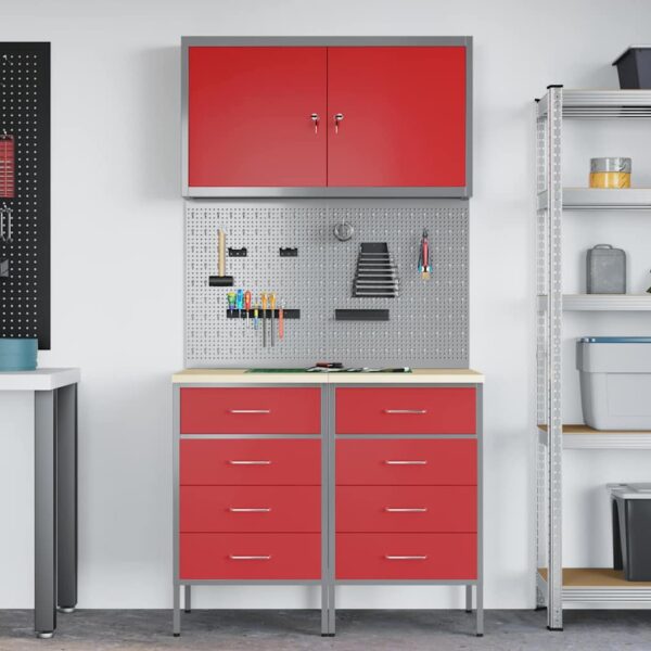 Work Bench with Drawer 5 pcs Red 100 x 55 x 200 cm Steel