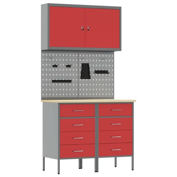 Work Bench with Drawer 5 pcs Red 100 x 55 x 200 cm Steel