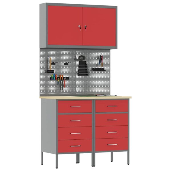 Work Bench with Drawer 5 pcs Red 100 x 55 x 200 cm Steel