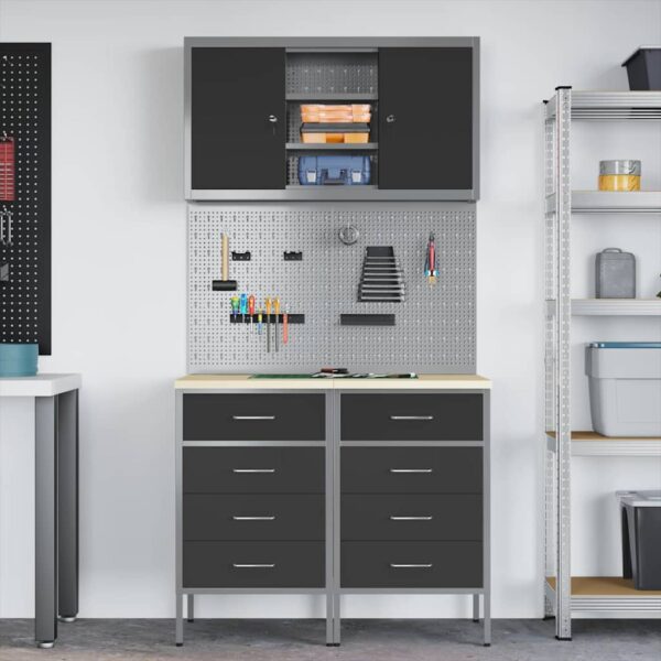 Work Bench with Drawer 5 pcs Black 100 x 55 x 200 cm Steel