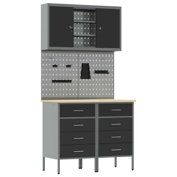 Work Bench with Drawer 5 pcs Black 100 x 55 x 200 cm Steel